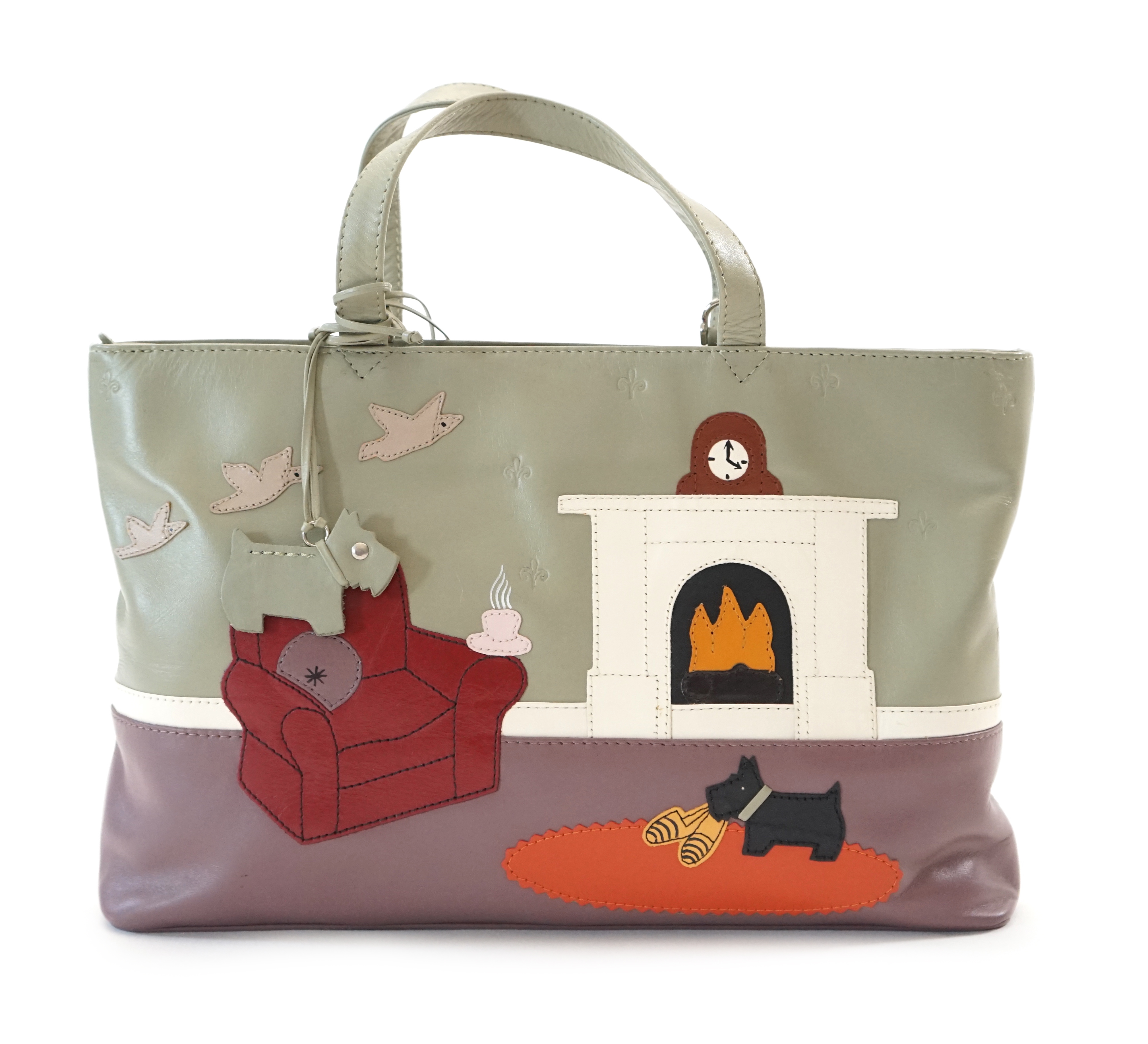 A Radley 'Armchair, Fireplace' leather grab handle bag, width 30cm, depth 8cm, height 19cm